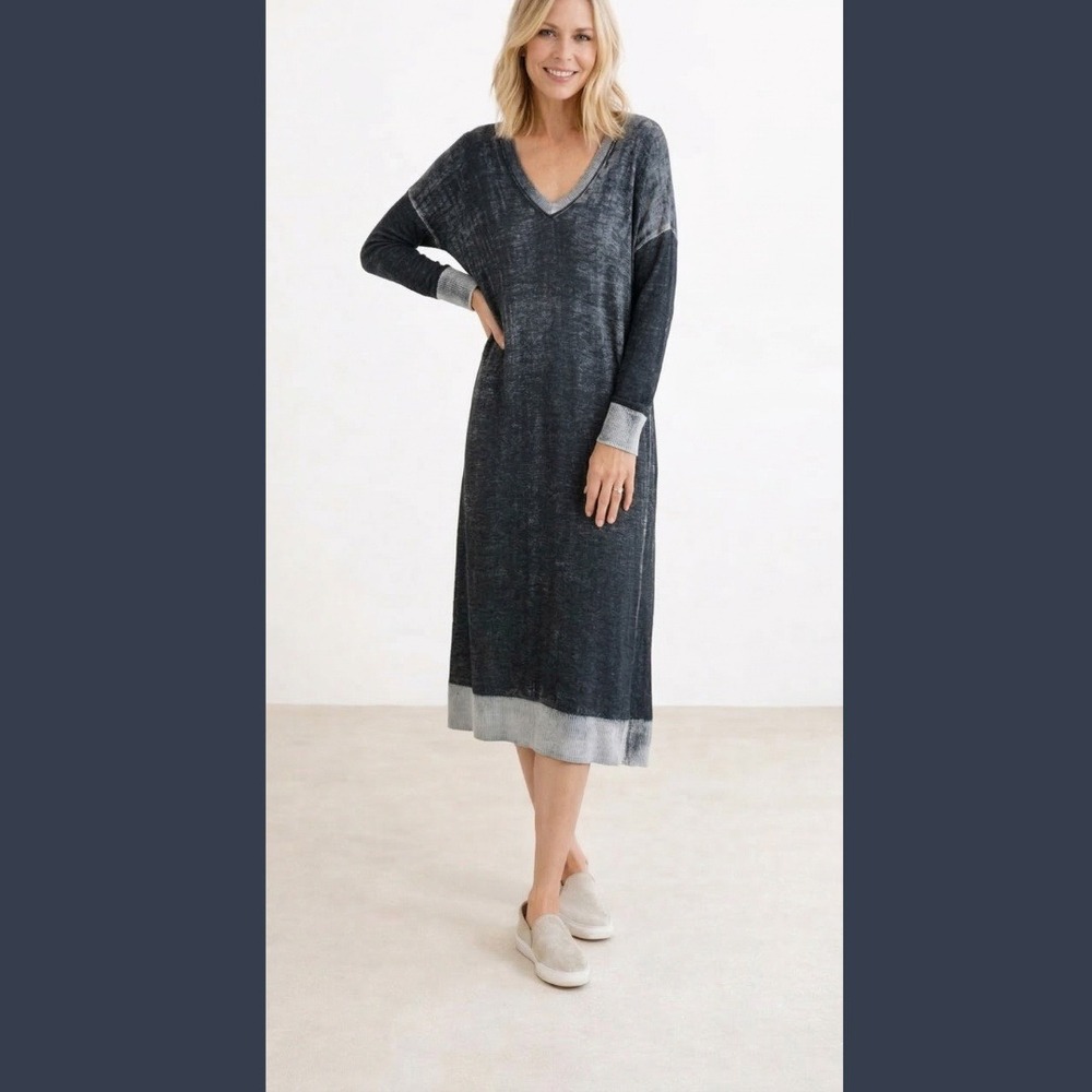MerSea Women XL Cashmere Salt Water Sweater Dress Long Midi V-Neck Long Sleeve